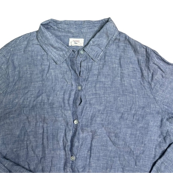 Sigrid Olsen Chambray Button Down Up Blouse Blue 100% Linen Casual Top Size L - Picture 3 of 12